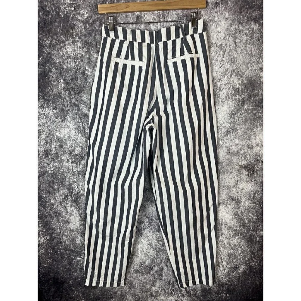 Urban Outfitters‎ Percy Tapered Pleated High Rise Striped Blue White Pants 4